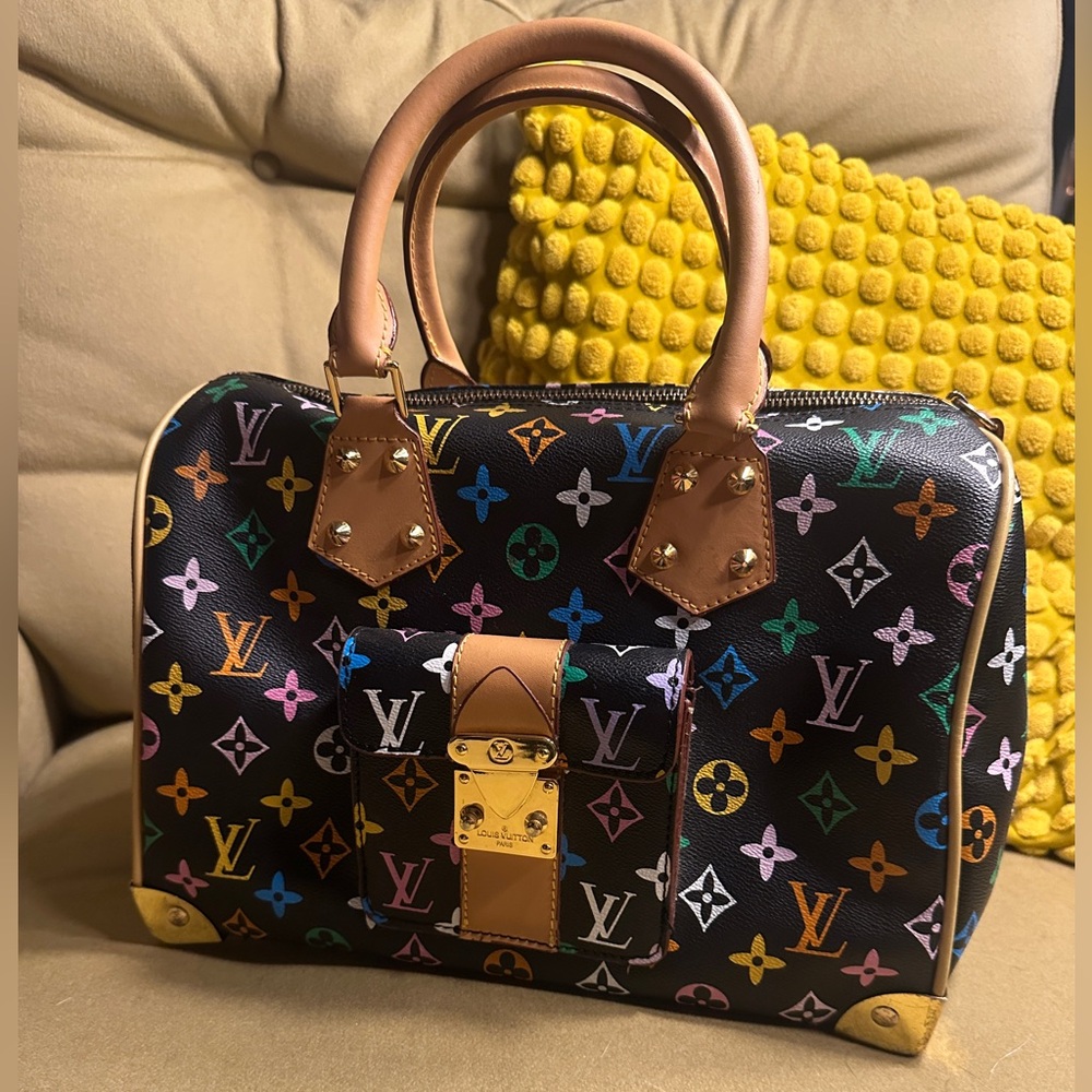 SOLD Multicolor Monogram Satchel Handbag - Black Multicolor